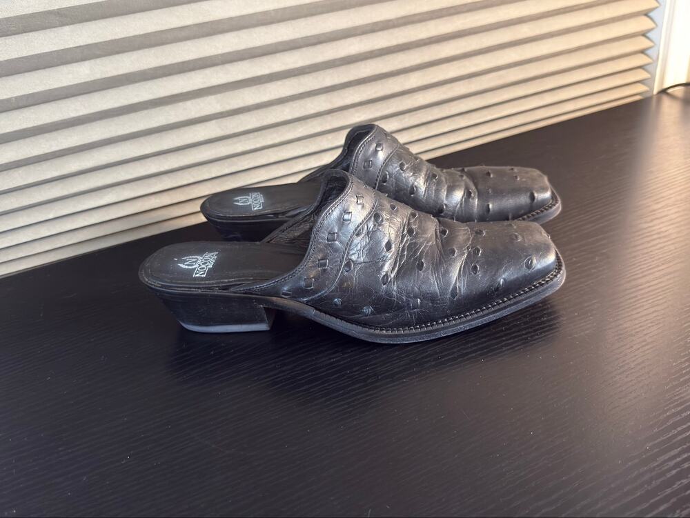 Nocona Boots Black Ostrich Leather Mule Clogs Western Slides Women’s 6.5B Square